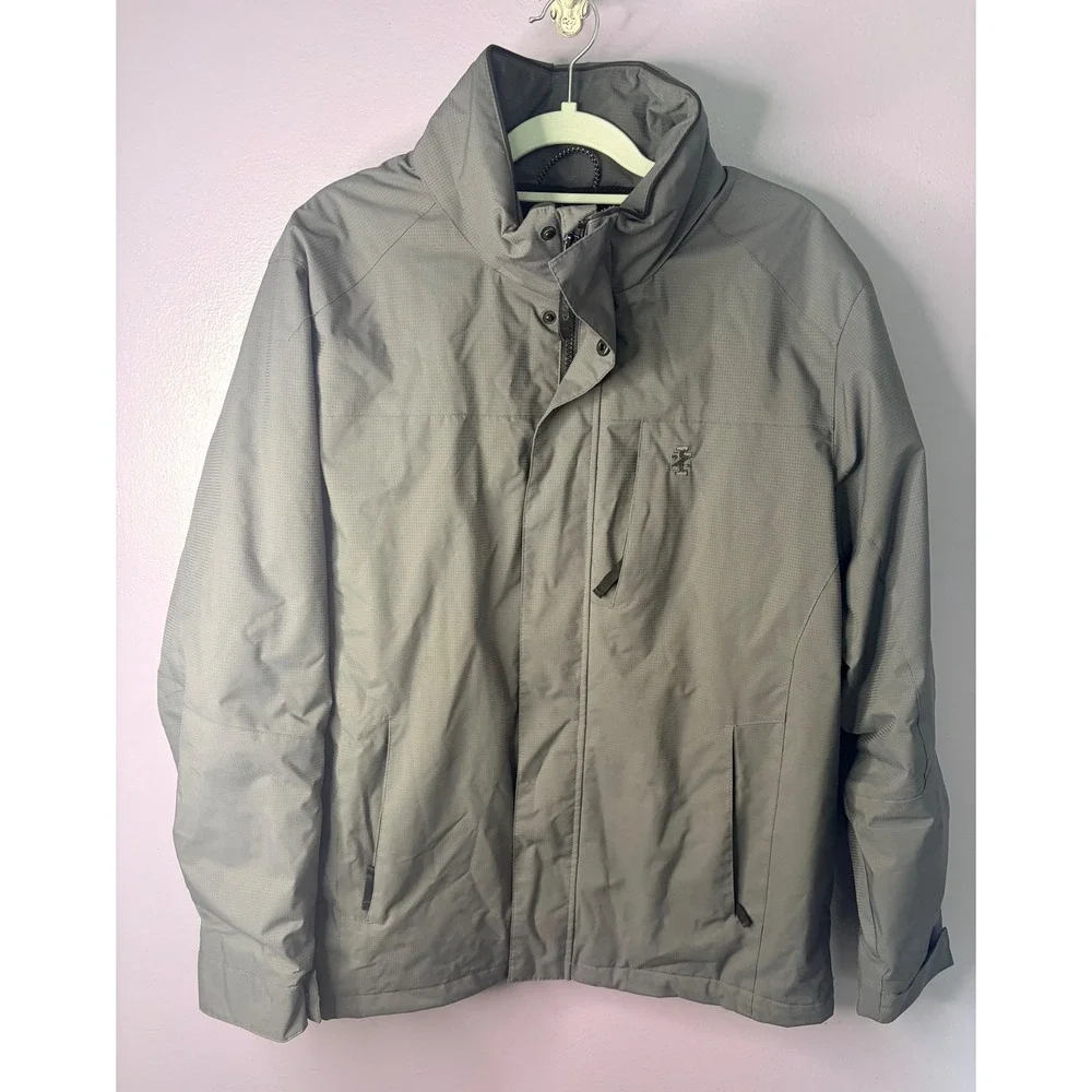 IZOD Mens Gray Full‎ Zip Jacket Lined Performance Water Wind Resistant Size M
